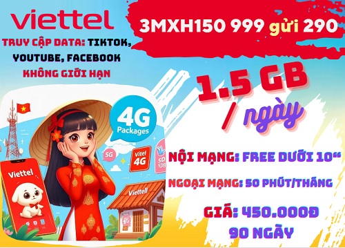 Gói cước 3MXH150 Viettel: 3 tháng sử dụng, lướt thả ga, gọi thoải mái
