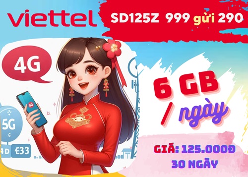 Gói cước SD125Z Viettel chỉ 125k online cả tháng với ưu đãi 180GB data